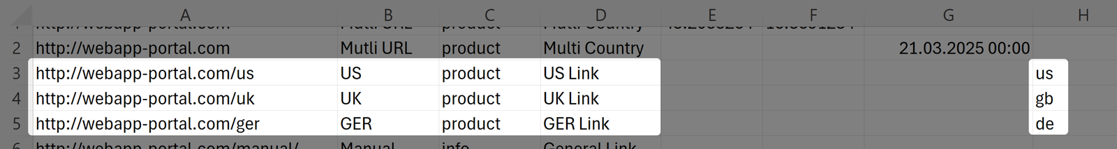 Screenshot of Rowa 3 to 5 in the CSV 