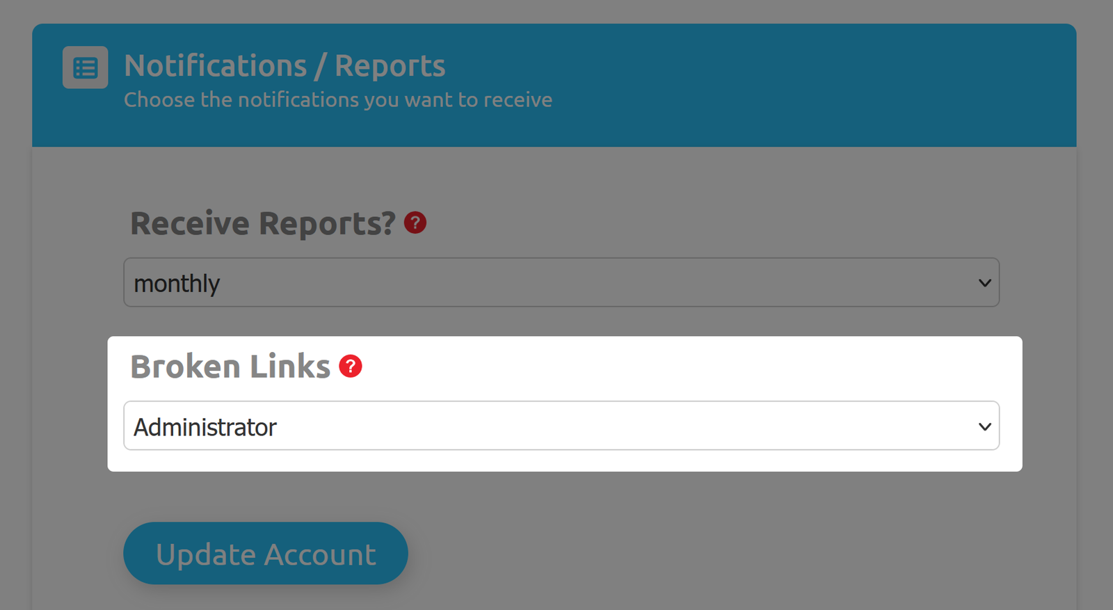 Screenshot Notification Pane in User Settings 