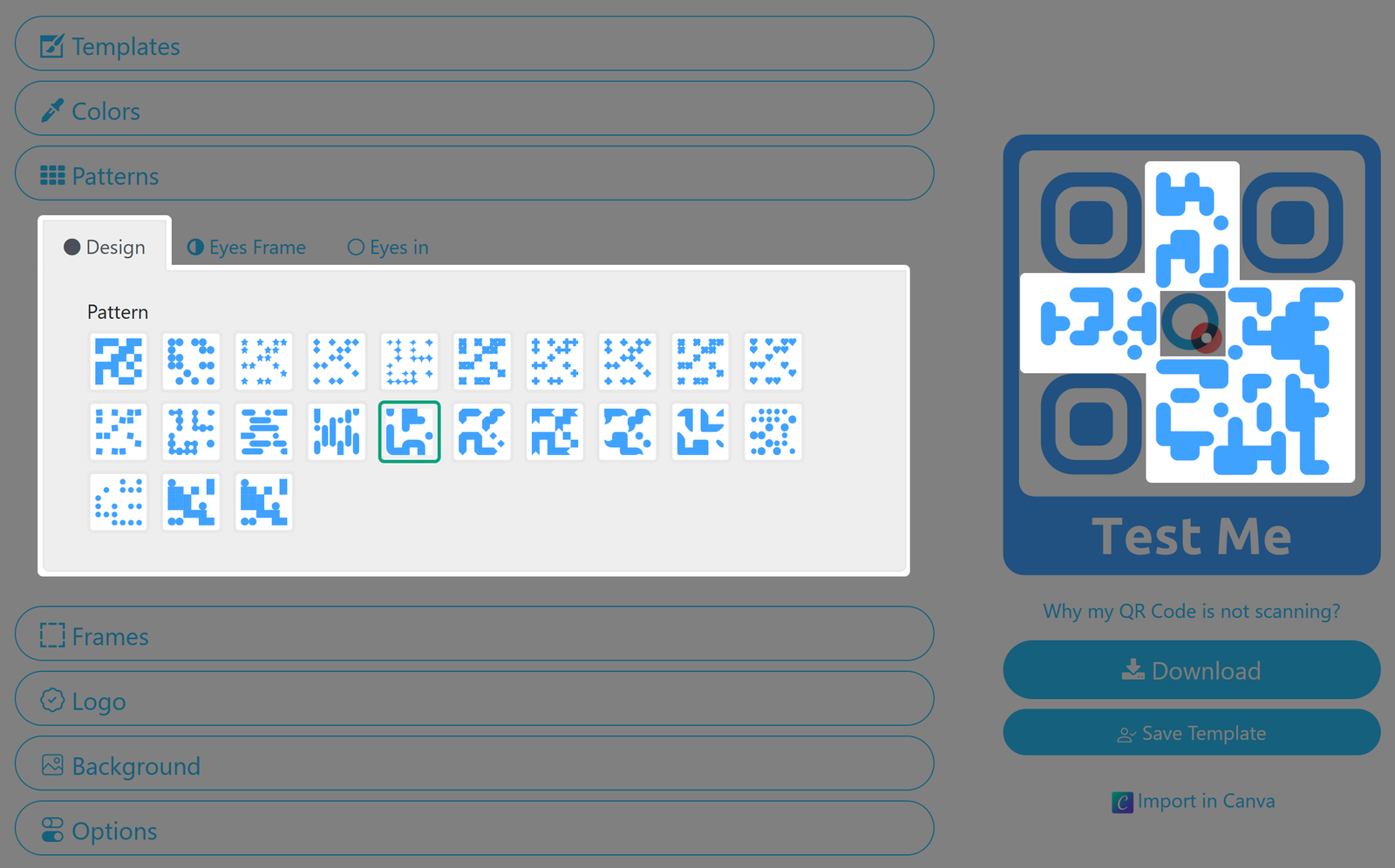 Screenshot of pattern design tab 