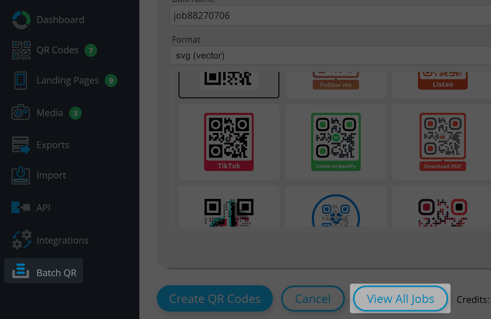Screenshot Buttons "Catch QR" and "View All Jobs" 