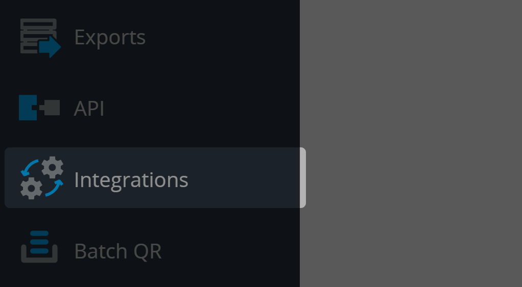 Screenshot of button "Integrations" in Main Navigation Menu 