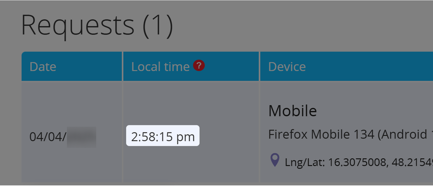Screenshot of time stamp in 12-hour format 