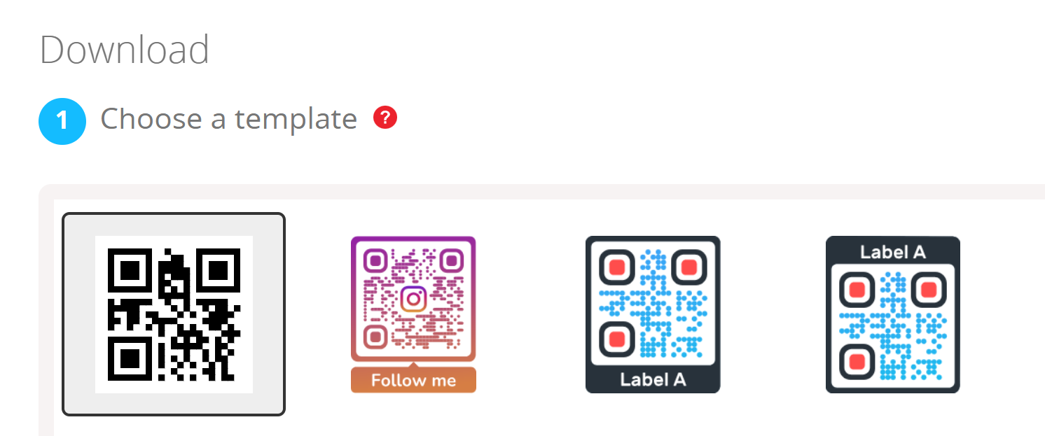 Screenshot Selection of QR Code design-templates in tab "Templates" 