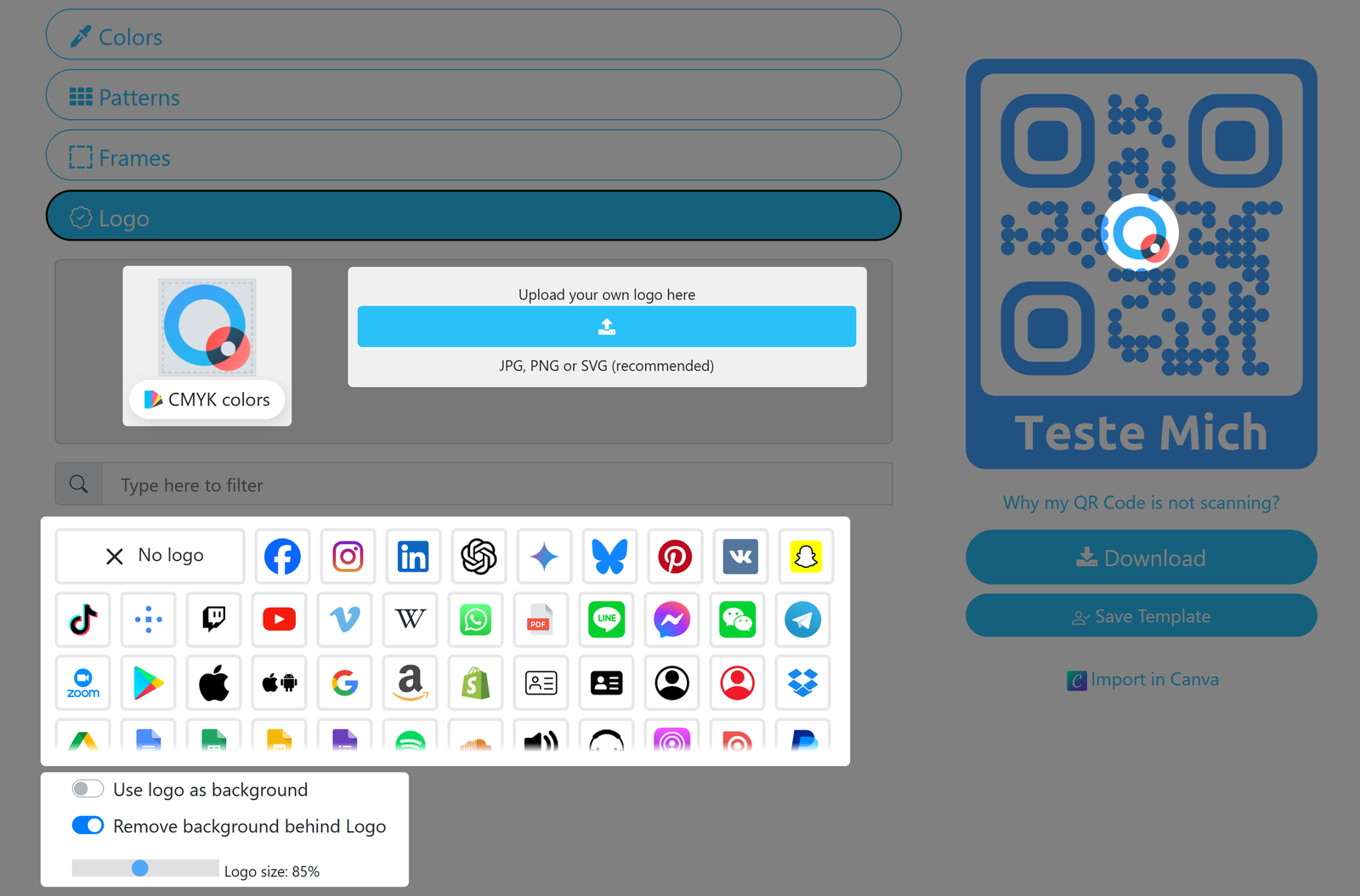 Screenshot of Logo tab 