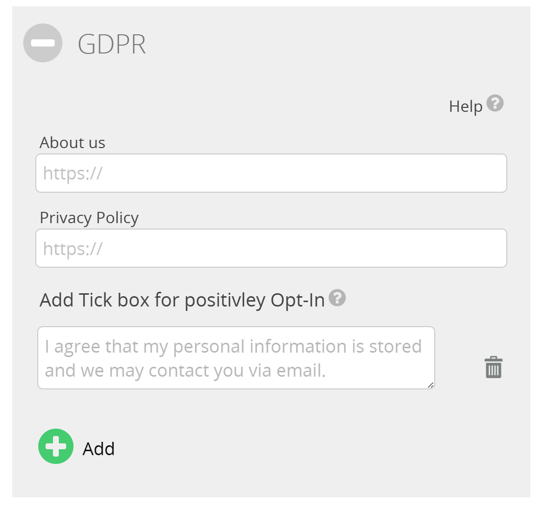 GDPR pane in the Lead Landing Page Editor