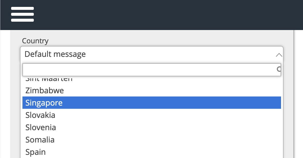 Country selector for custom messages