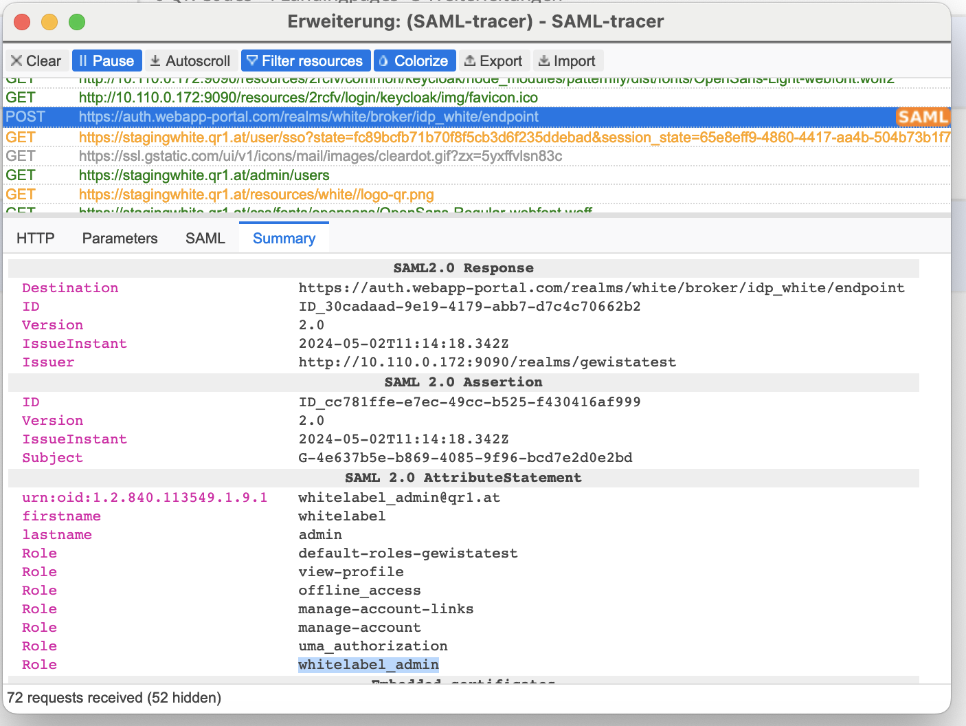 Browser Plugin SAML-tracer
