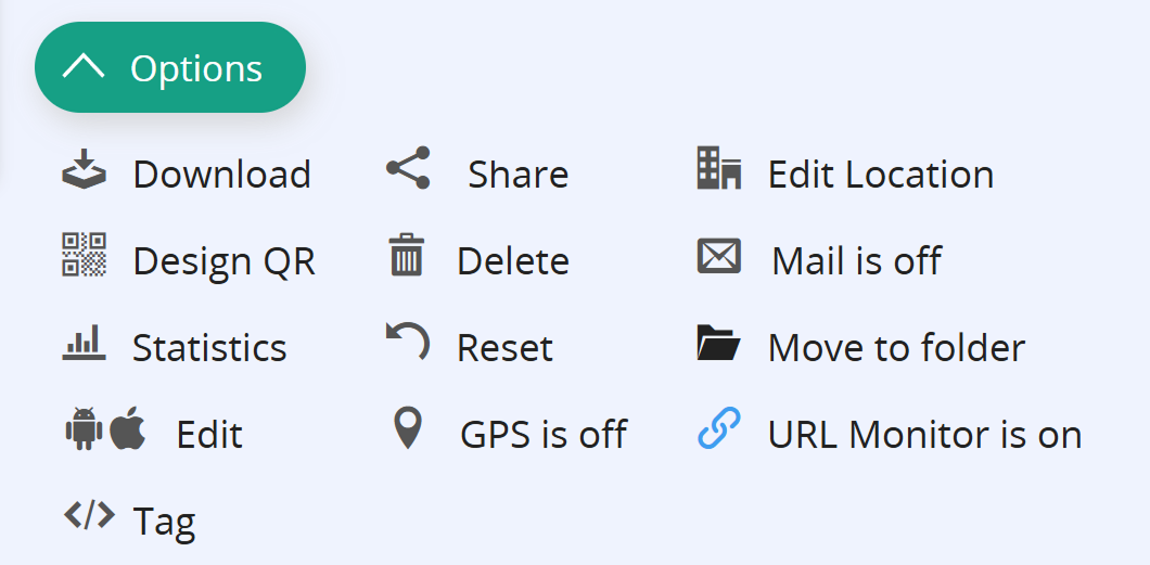 Screenshots of QR Code Options with hidden button "SMS" 