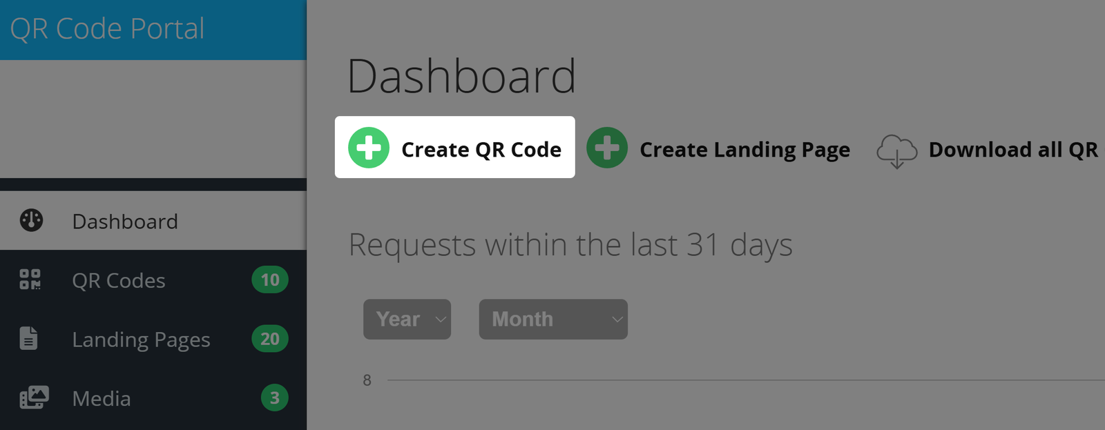 Captura de pantalla con el botón «Crear Código QR» en el Dashboard 