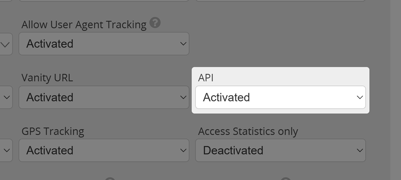 Screenshot of setting "API" in User Permissions Menu 