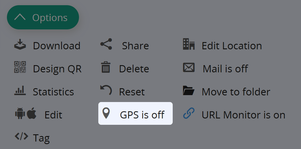 Screenshots of Button "GPS" in QR Code Options 