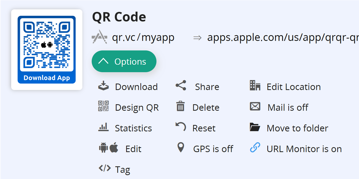 Screenshot of QR code options with hidden button "Scheduler" 
