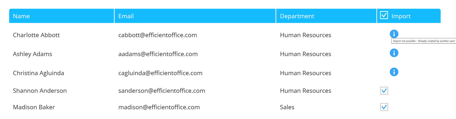 Contacto import page.