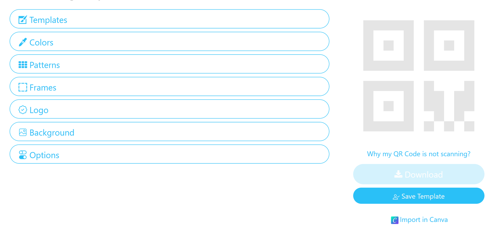Screenshot of QR Code Design Options 