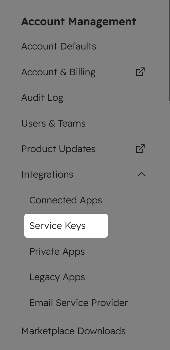 Screenshot: Account Management Menu