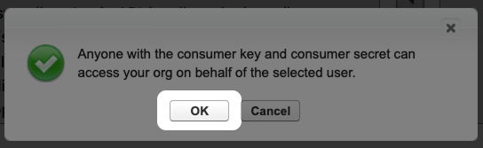 Screenshot: Highlighted OK button for confirmation