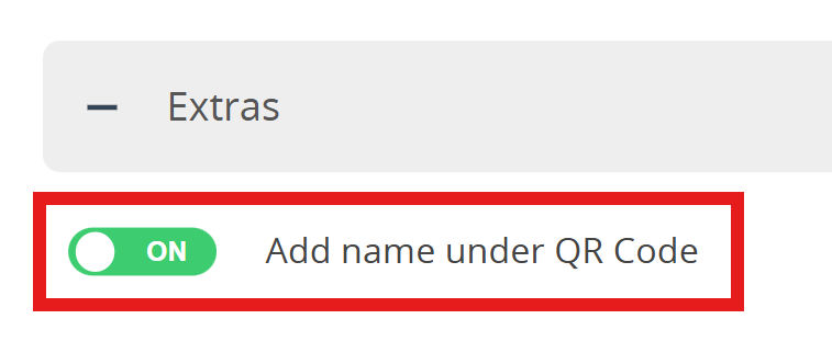 Captura de pantalla Opción "Añadir nombre debajo del Código QR" en la pestaña "Extras" 