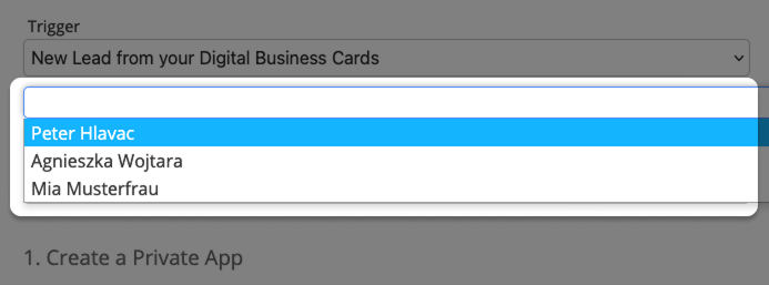 Screenshot: Integration form for Mailchimp with dropdown filter for "Trigger"