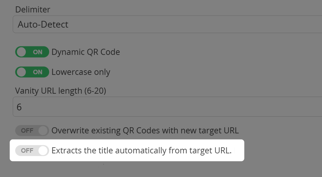 Screenshot of option "Extract title automatically from target URL" when importing QR Codes 