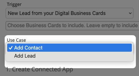 Screenshot: Integration form for MailChimp with highlighted dropdown for "Use Cases"