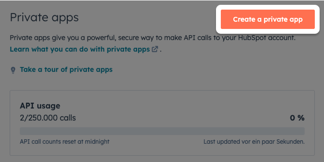 Screenshot: Highlighted "Create private app" Button