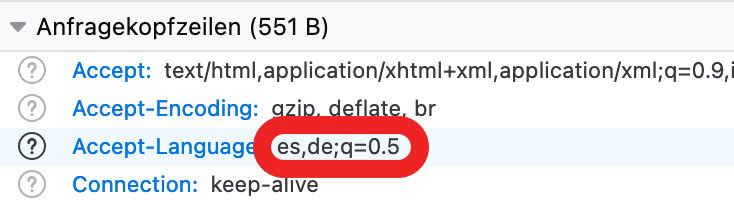 Accept-Language Header showing the primary language Spanish (es)