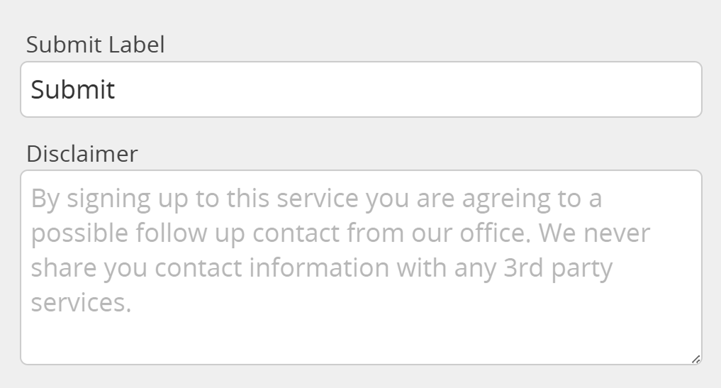 Screenshot of Submit-Button-Label and Disclaimer