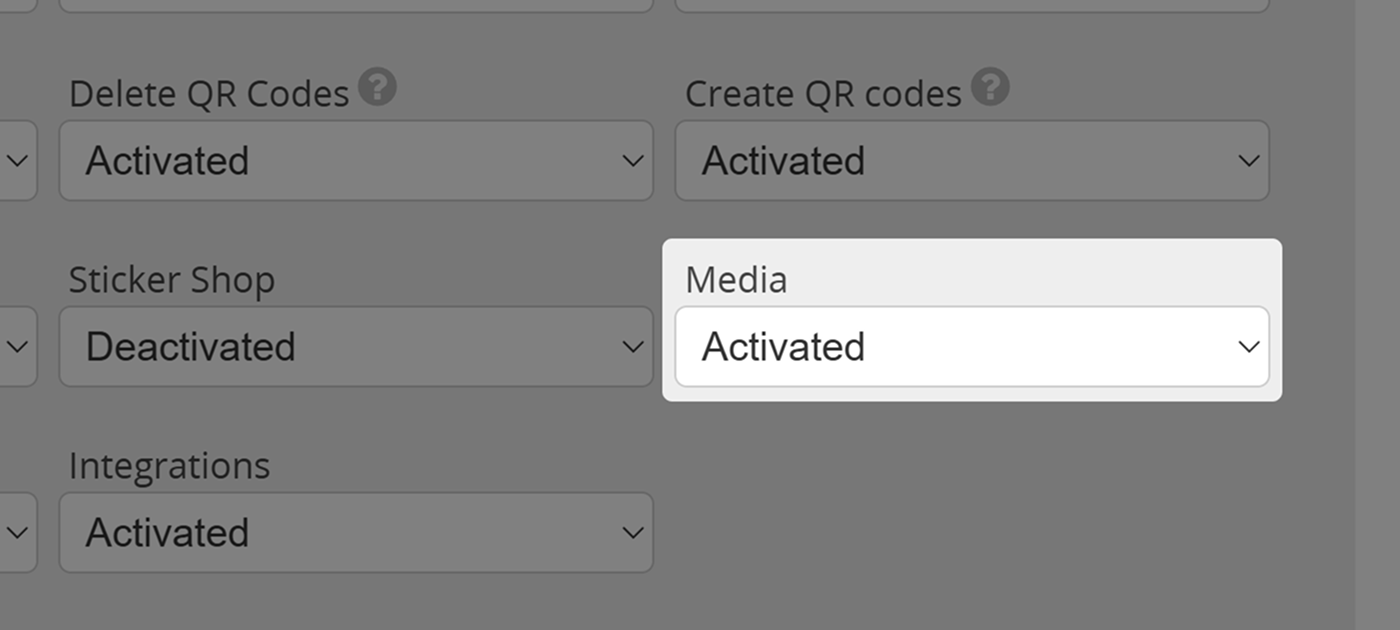 Screenshot of setting "Media" in User Permissions Menu 