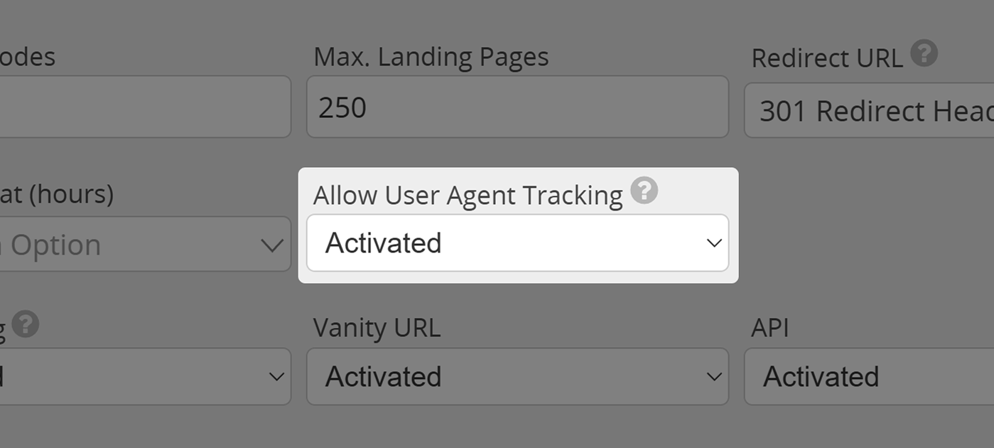 Screenshot of User Agent Tracking setting in User Permissions Menu 