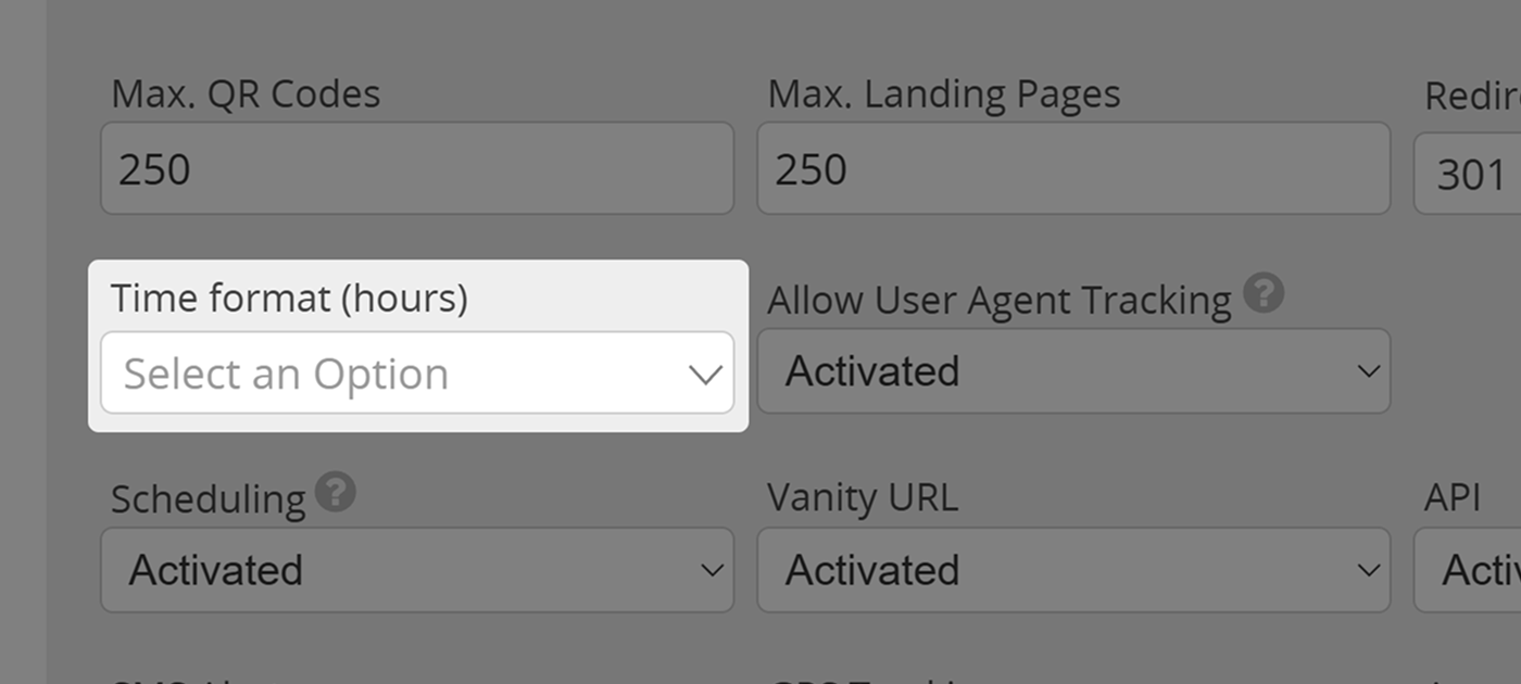 Screenshot of setting "Time Format" in user permissions menu 