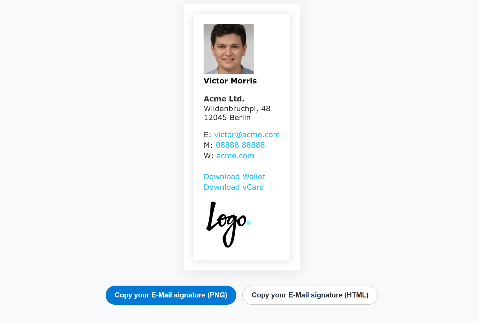 Beispiel für eine erstellte E-Mail-Signatur 