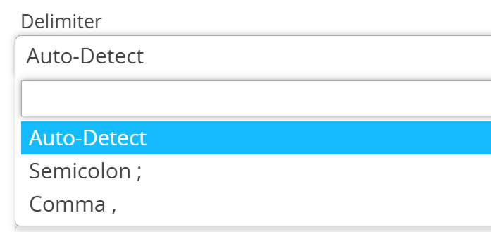 Screenshot of dropdown "Delimiter" when importing QR Codes 