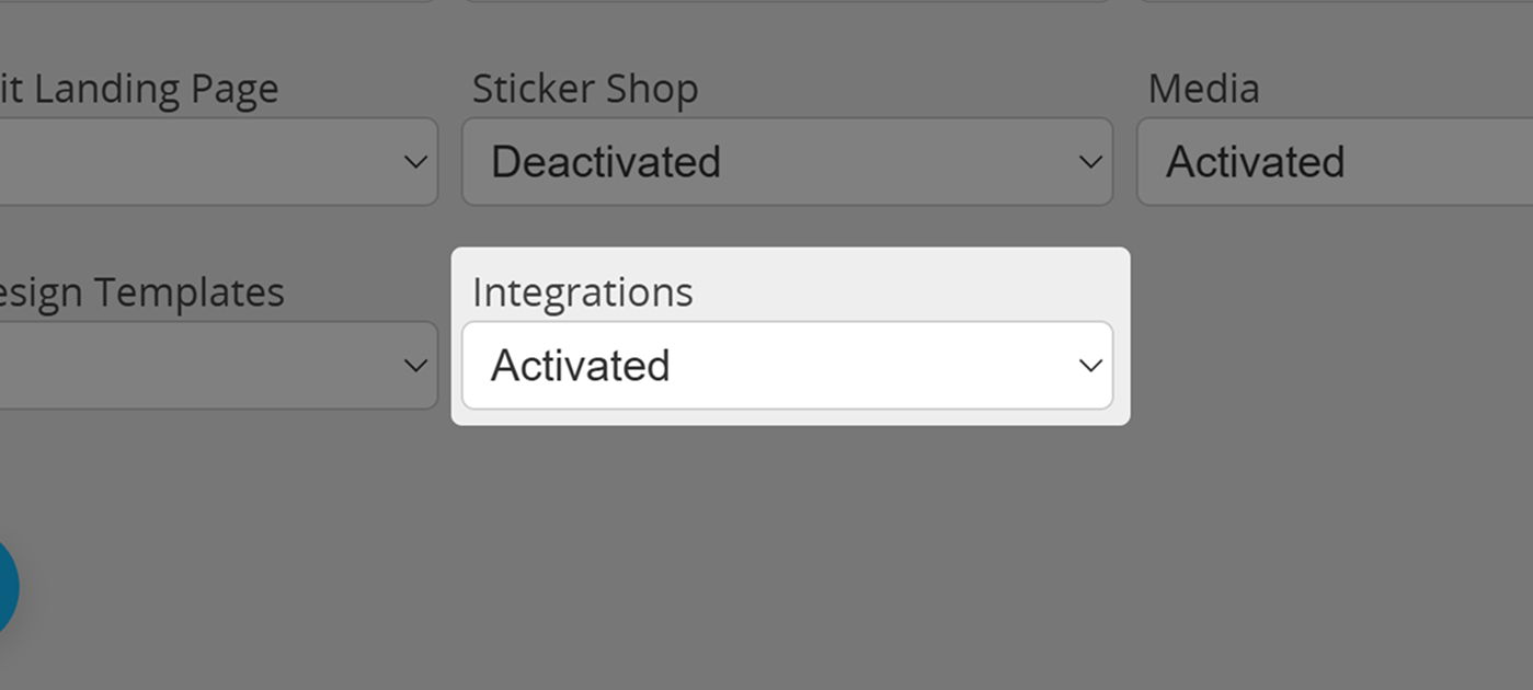 Screenshot of setting "Integrations" in User Permissions Menu 