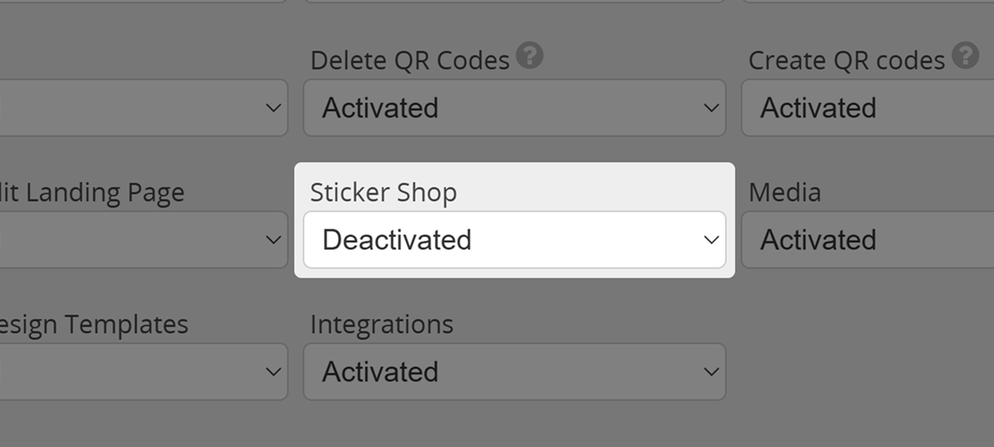 Screenshot of setting "Sticker Shop" in User Permissions Menu 