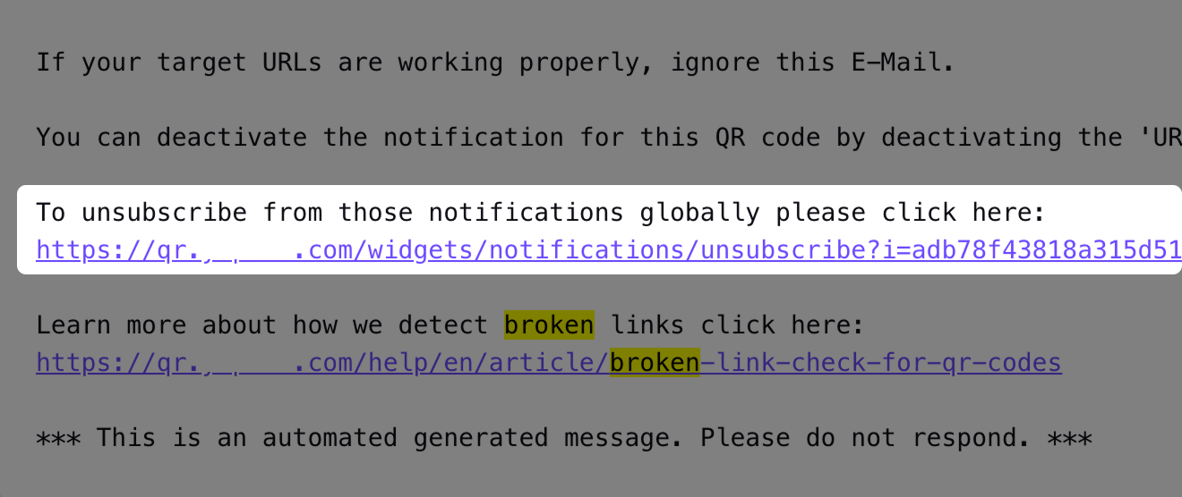 Screenshot of the unsubscribe-link 