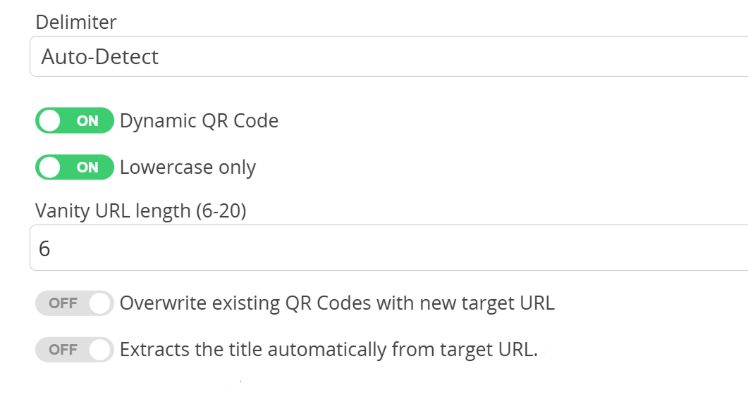 Screenshot of QR Code import options 
