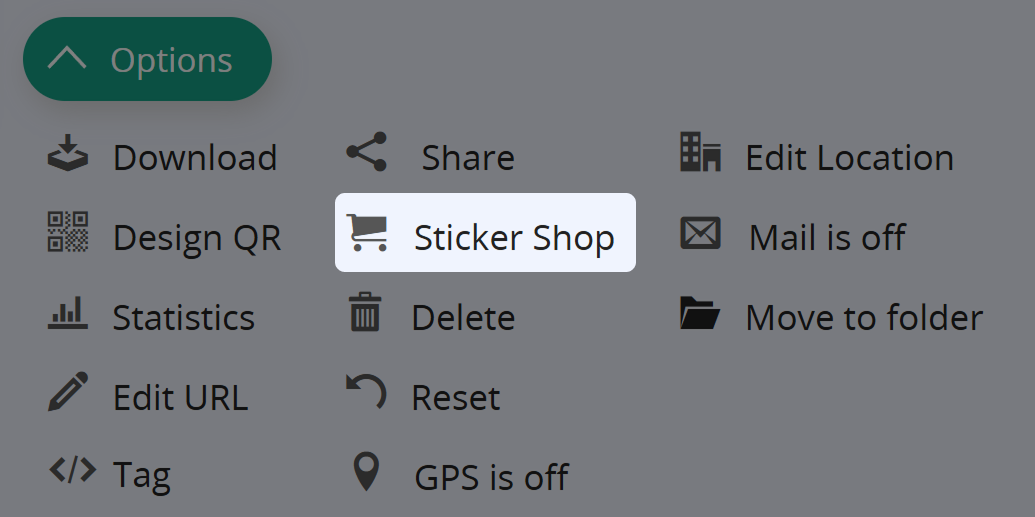 Screenshot of button "Sticker Shop" in QR Code Options 