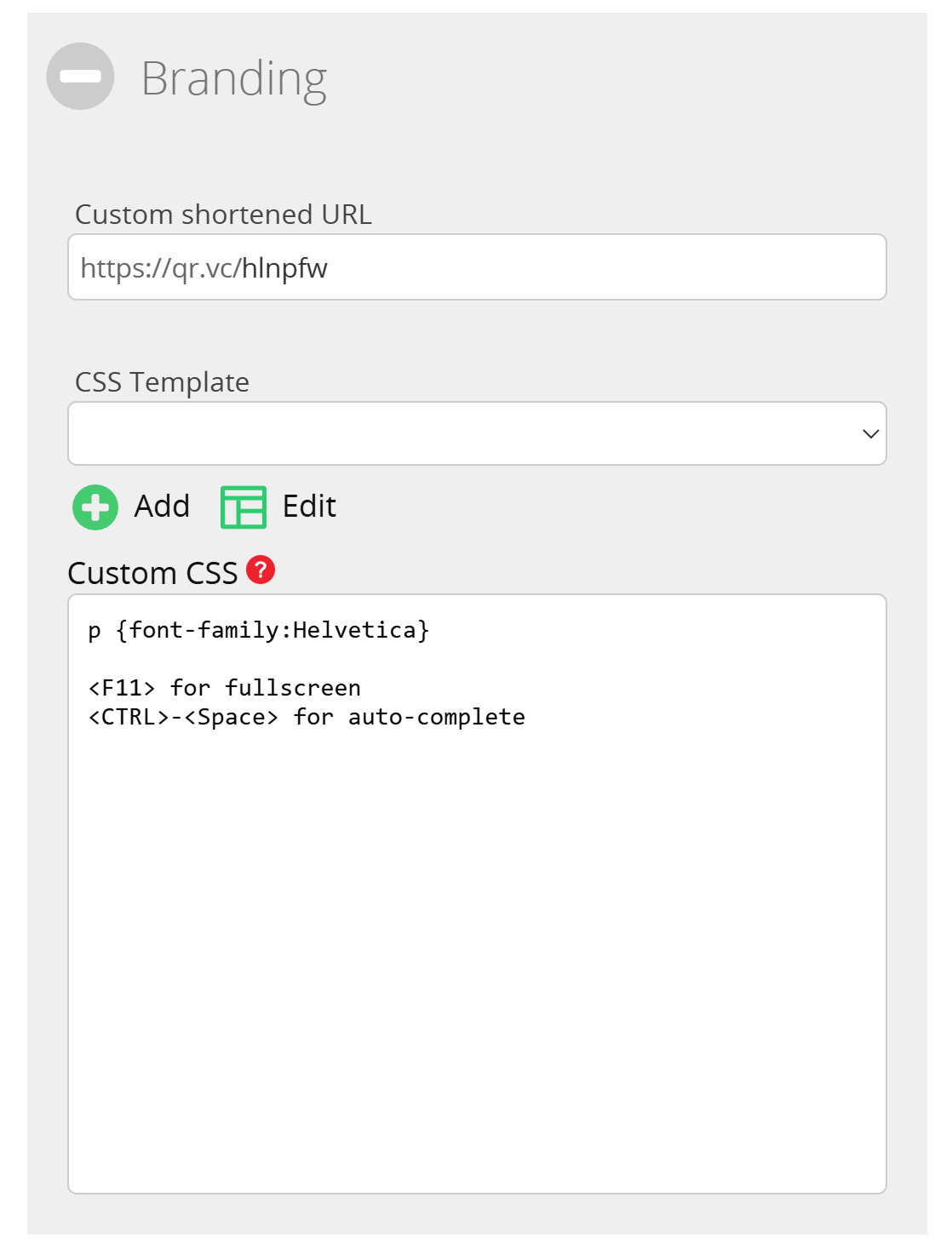 Branding section in the Lead Landing Page Editor