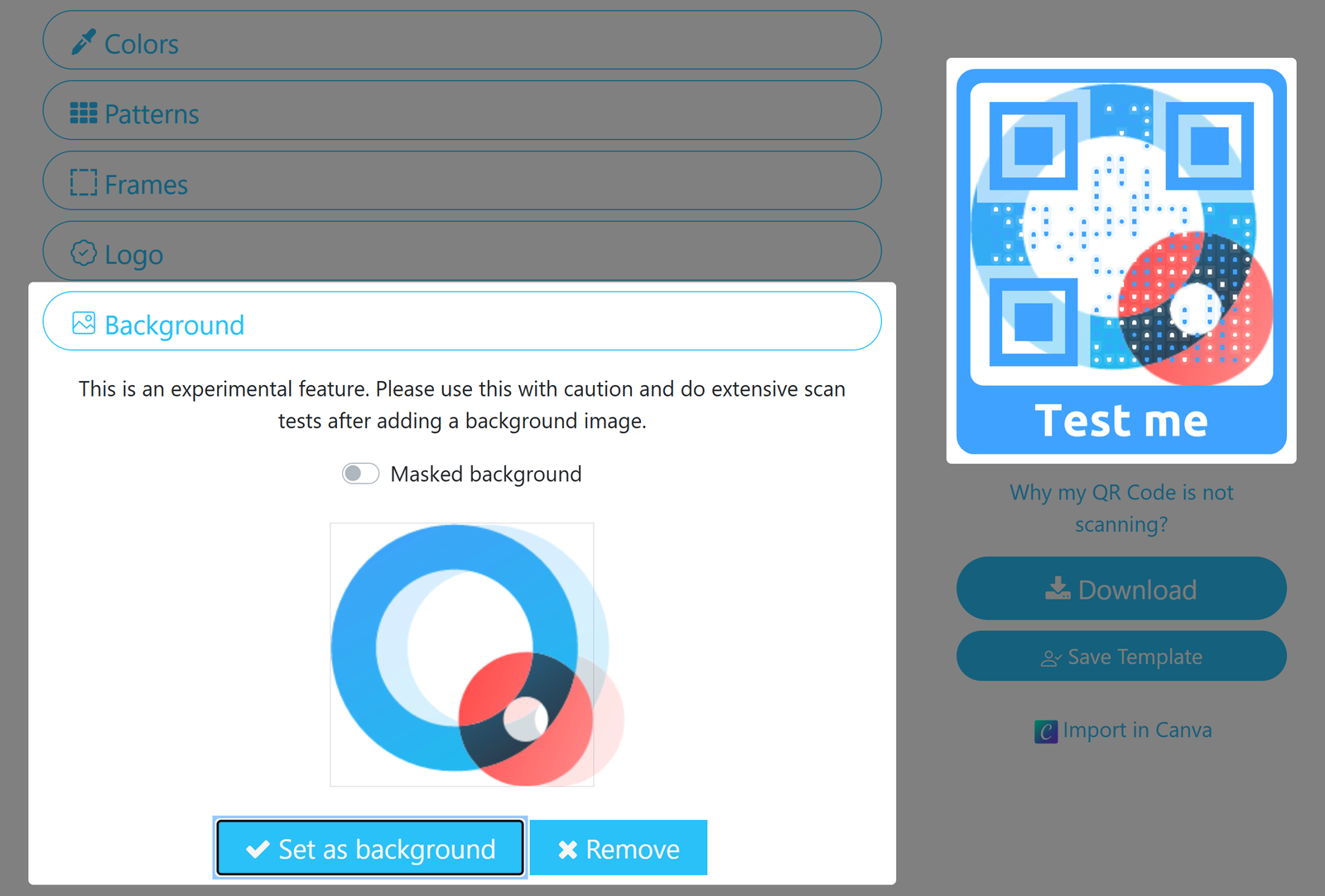 Screenshot of Background Tab 