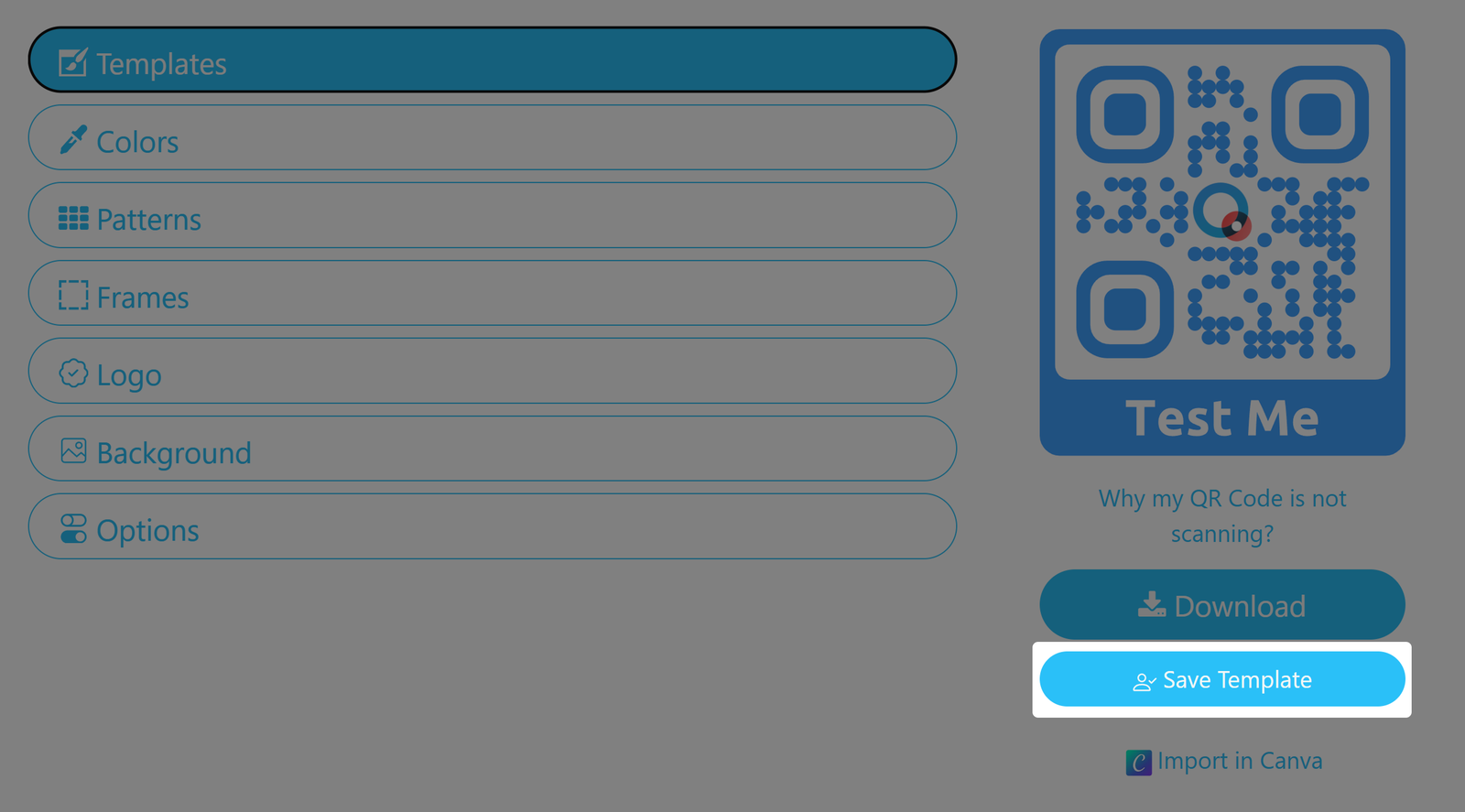 Screenshot QR Code Save Template button 