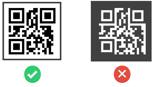 Der rechte QR Code ist unlesbar, da kein Abstand um den QR Code herum eingehalten wird. 