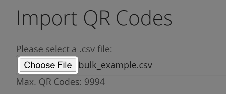 Screenshot of Button "Choose File" on Import QR Codes Page 