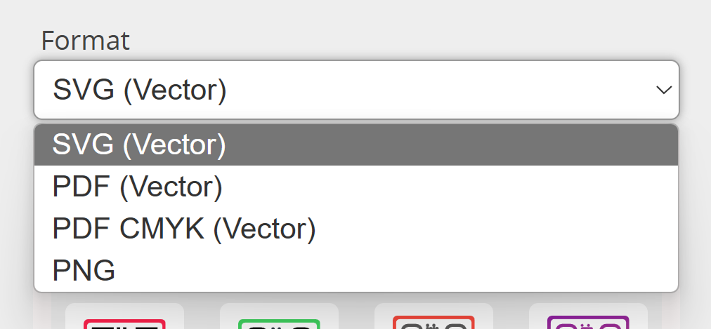 Captura de pantalla Selección de formatos de archivo en el Generador Masivo de Códigos QR 