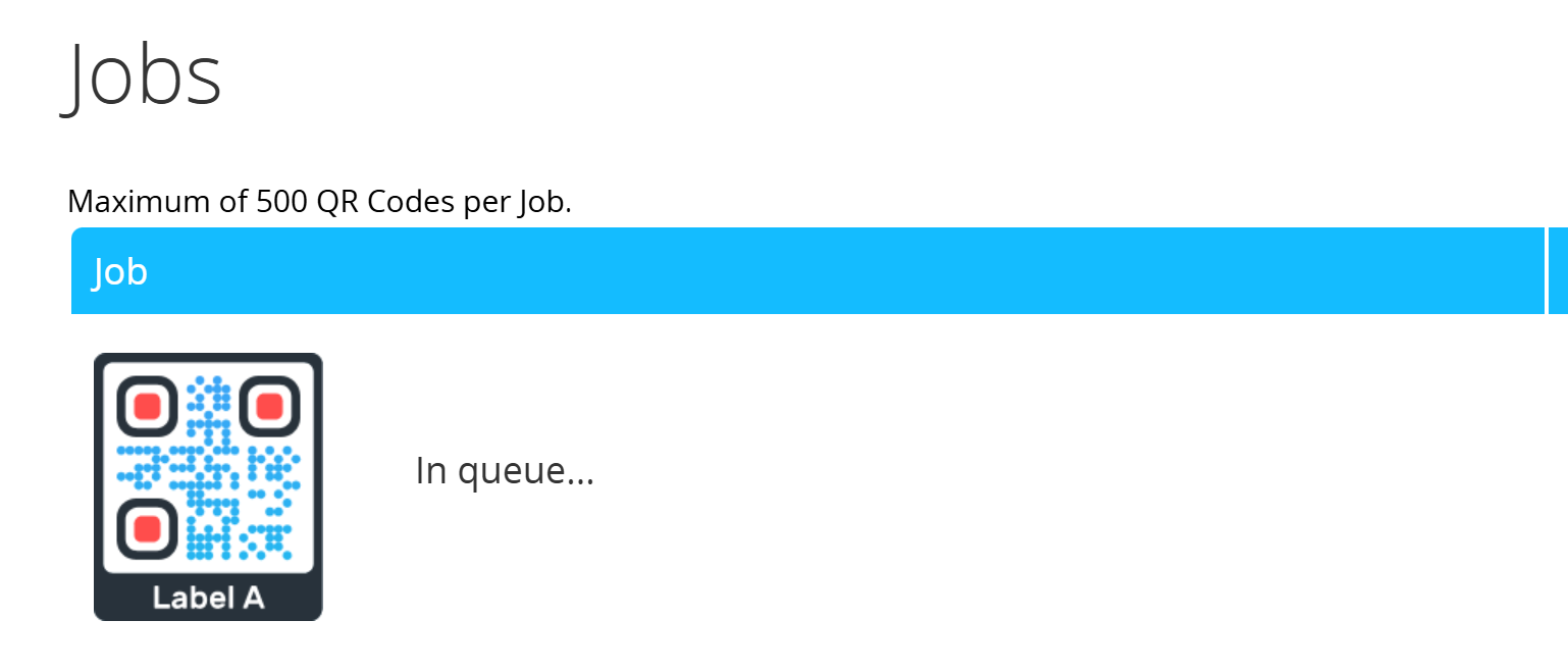 Screenshot Page "Jobs" while job is in queue 