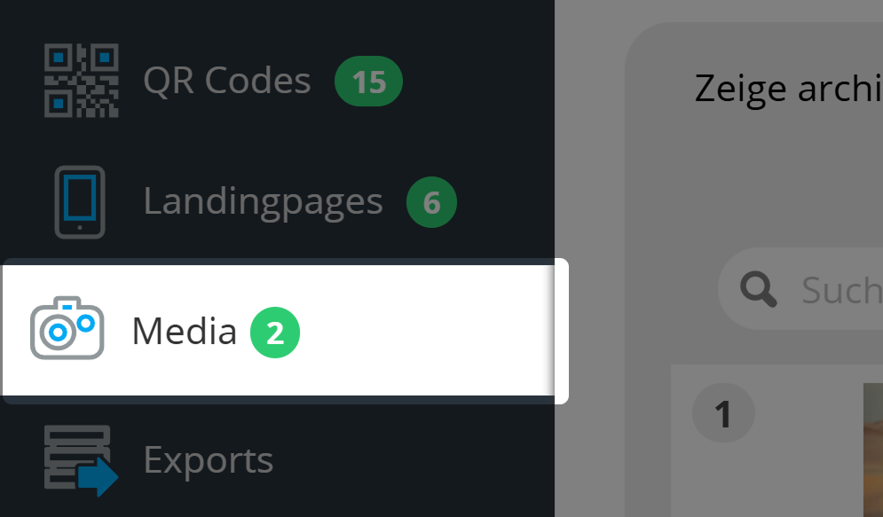 Screenshot der Schaltfläche "Medien" im Hauptnavigationsmenü 