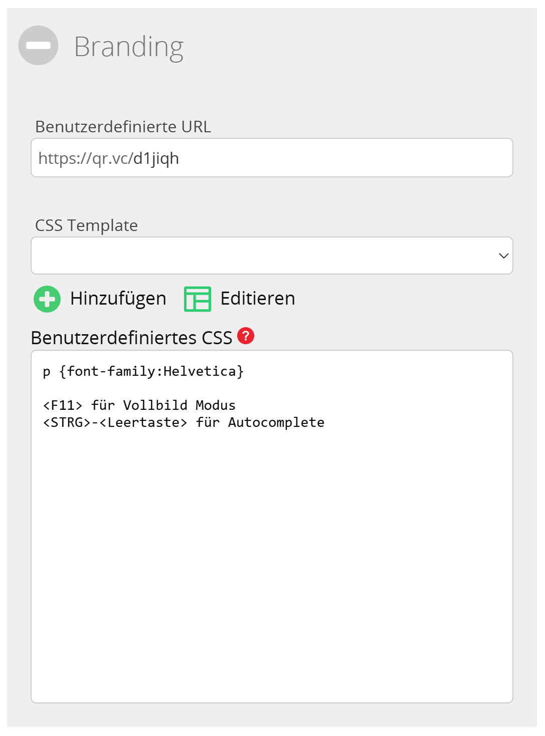 Branding-Abschnitt im Lead Landing Page Editor