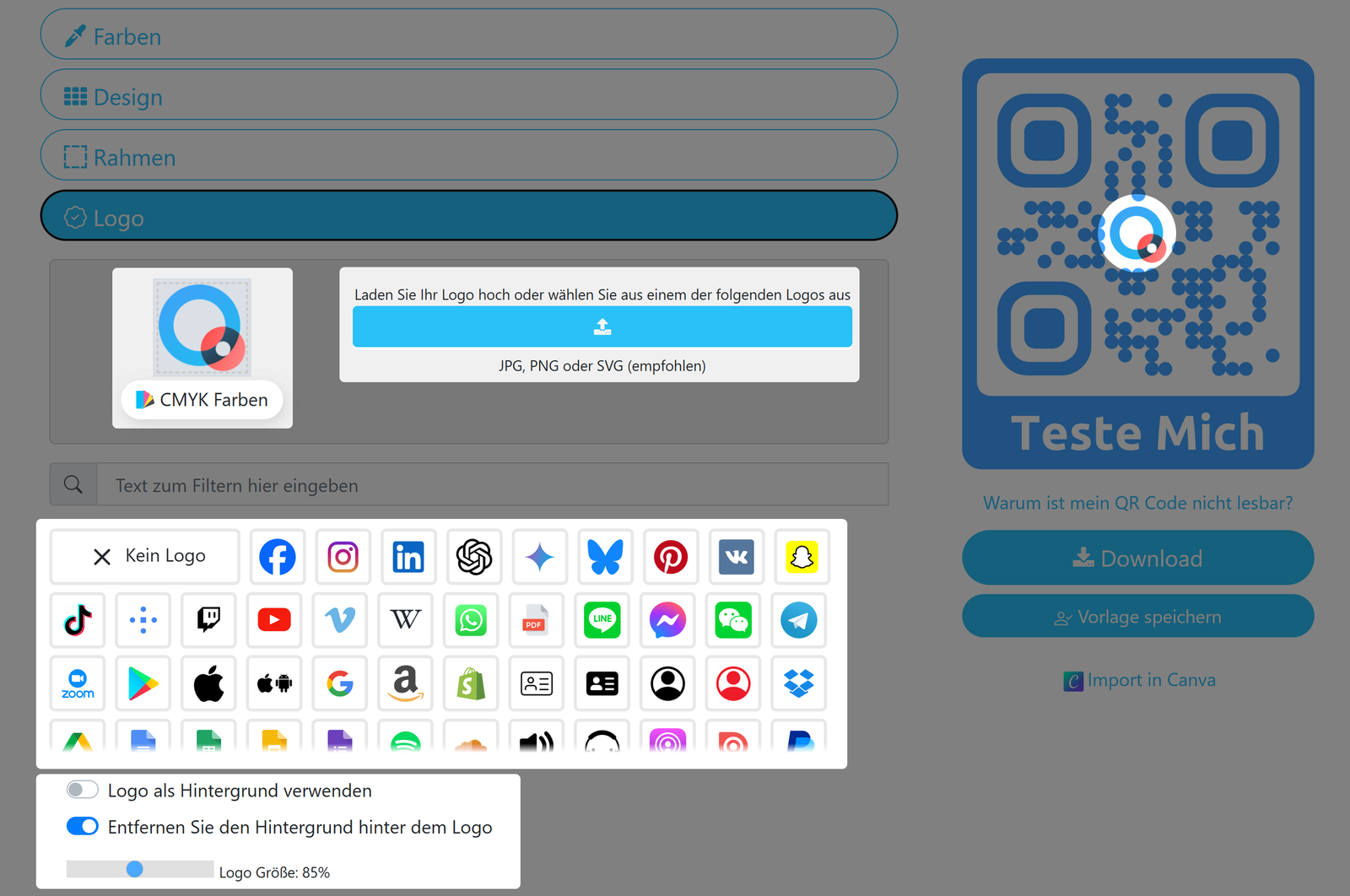 Screenshot der Registerkarte „Logo“ 