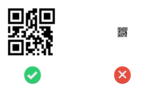 Beachten Sie die Mindenstgröße von 2cm bei einer Scandistanz von 20cm