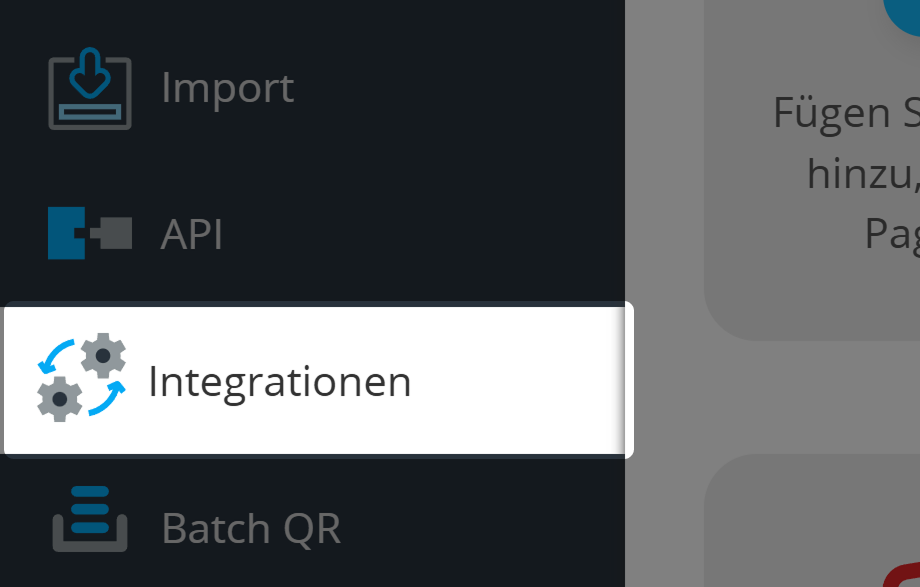Screenshot der Schaltfläche "Integrationen" im Hauptnavigationsmenü 