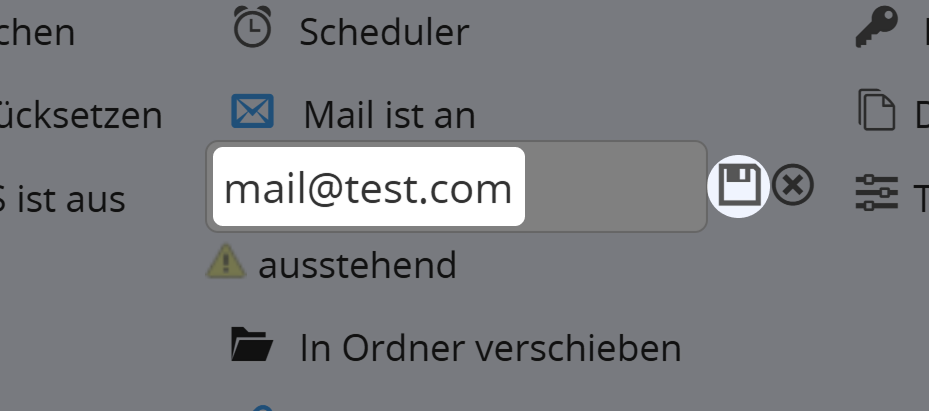 Screenshot des E-Mail-Adress-Eingabefelds unter der Schaltfläche "Mail" auf der Registerkarte "Optionen" eines QR Codes 